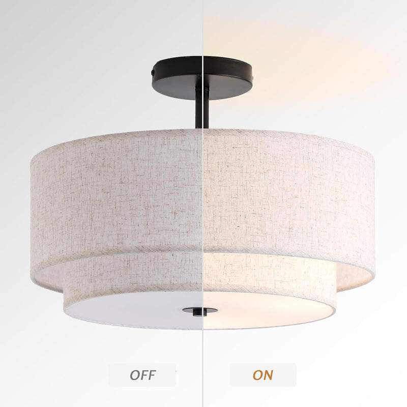 Dual Drum 3-Light Semi Flush Mount Ceiling Light