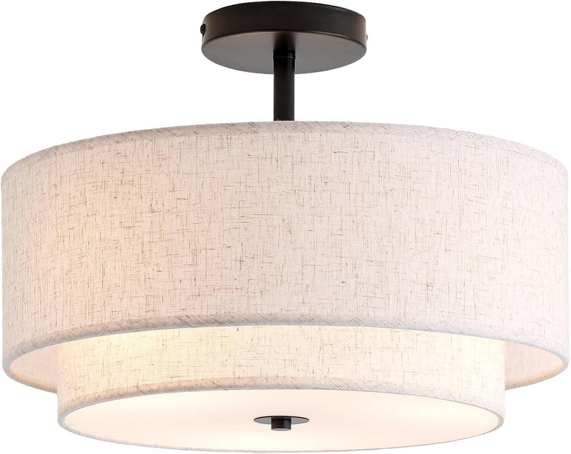 Dual Drum 3-Light Semi Flush Mount Ceiling Light