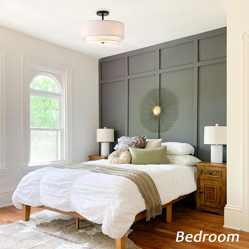 Dual Drum 3-Light Semi Flush Mount Ceiling Light