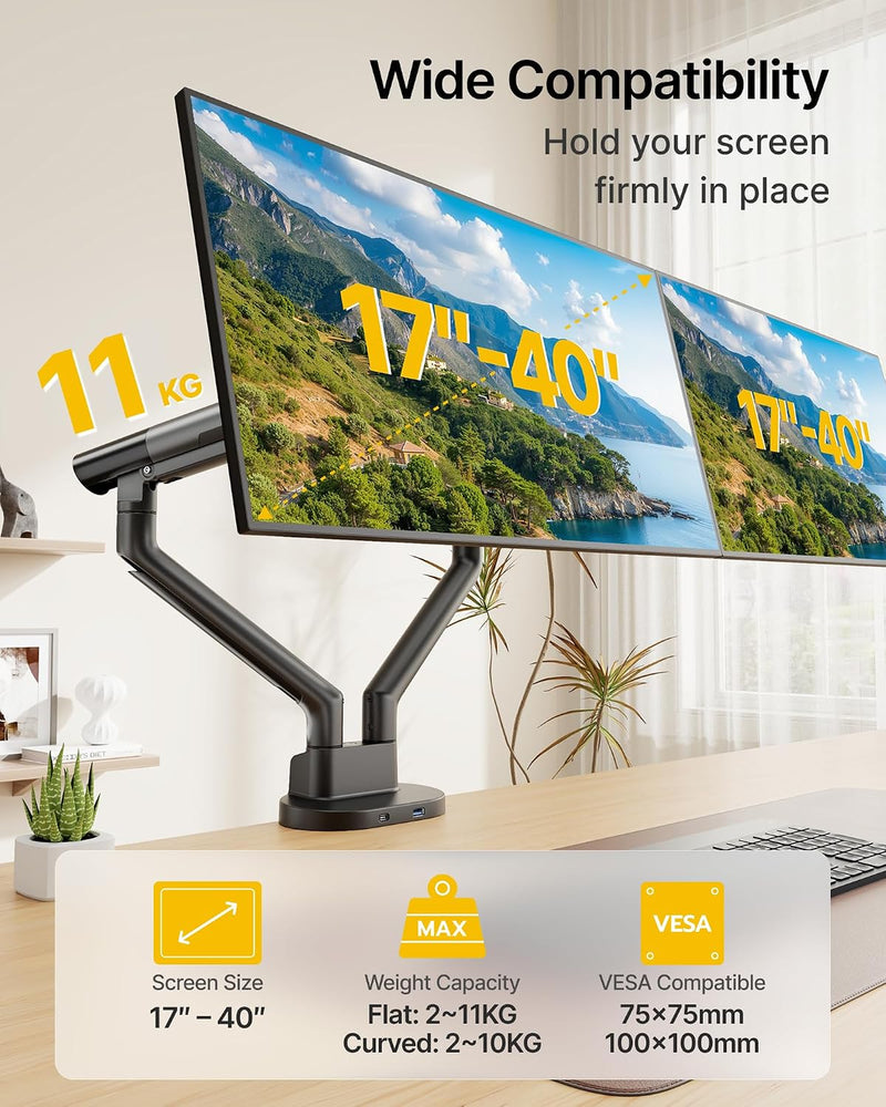 Dual Monitor Arm for 17-40 Inch Screens