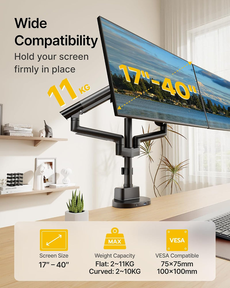 Dual Monitor Arm for 17-40 Inch Screens Up