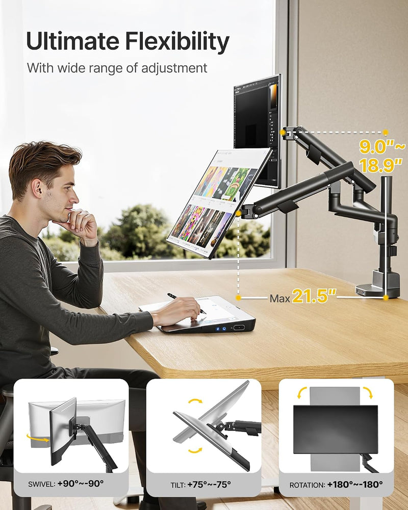 Dual Monitor Arm for 17-40 Inch Screens Up