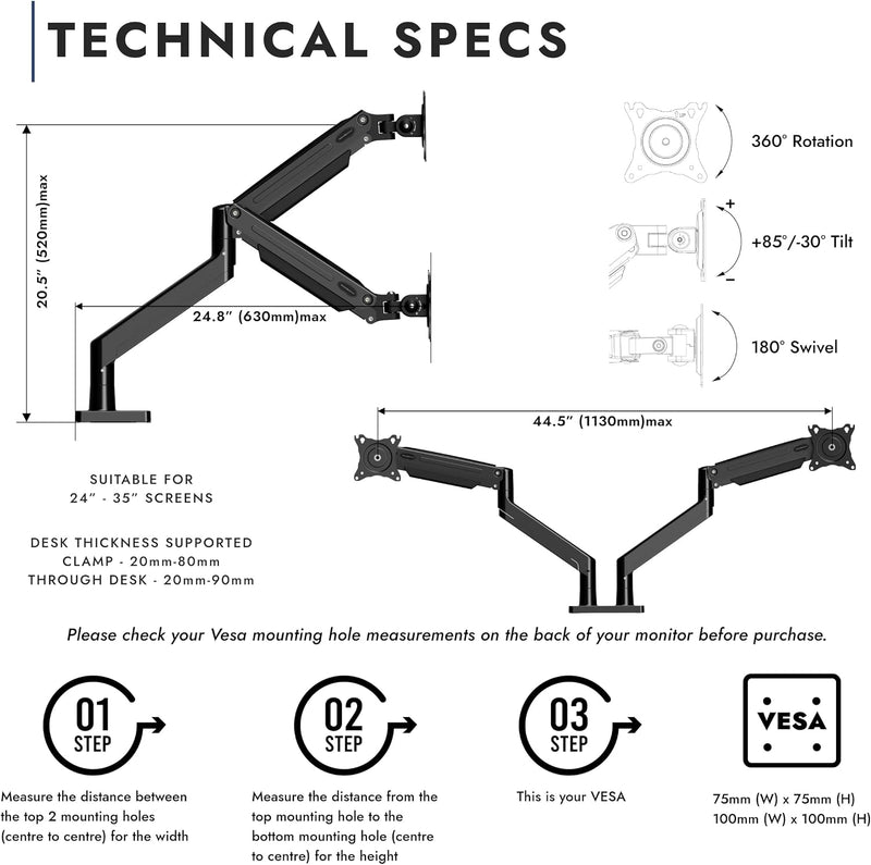 Dual PC Monitor Arm Bracket Ergonomic Height Adjustable
