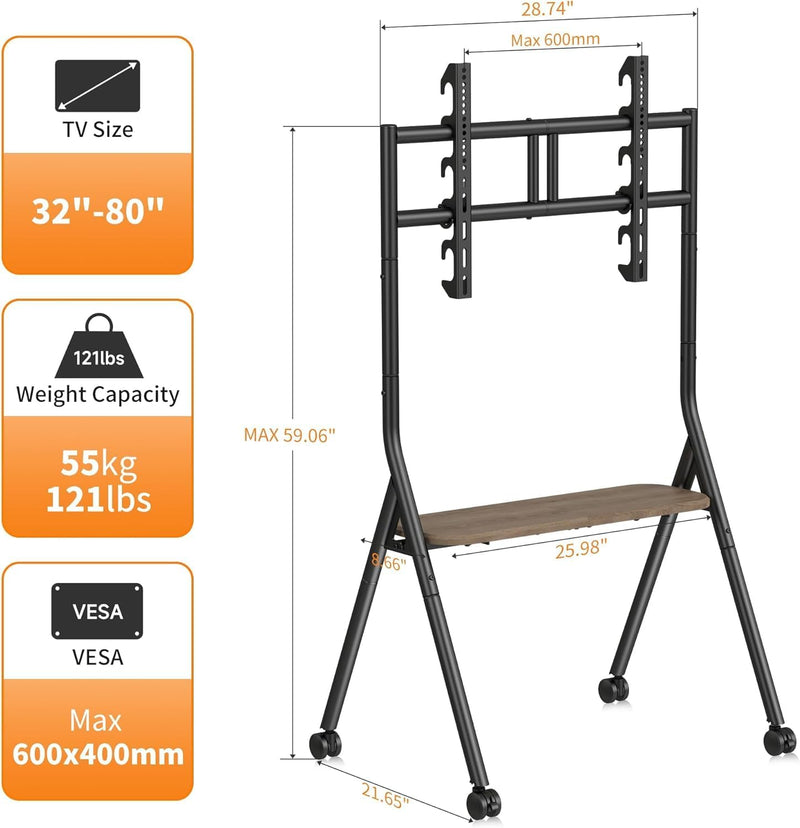 Easel Rolling TV Stand for 32-80 Inch Up