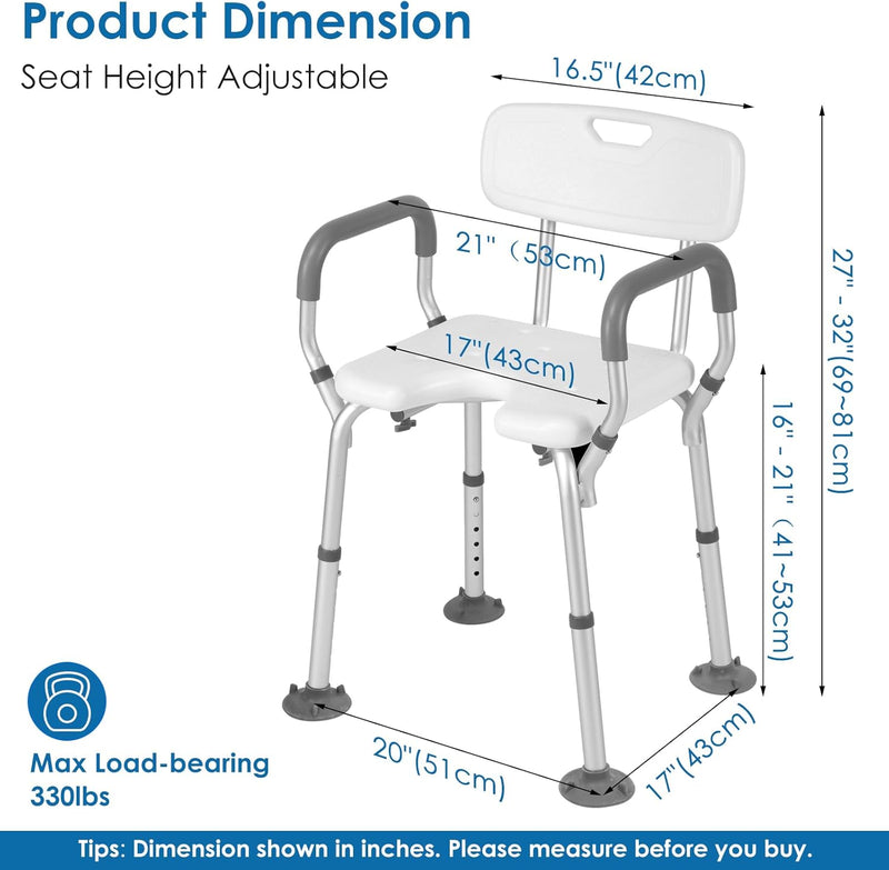 Shower Chair with Arms and Back Wide