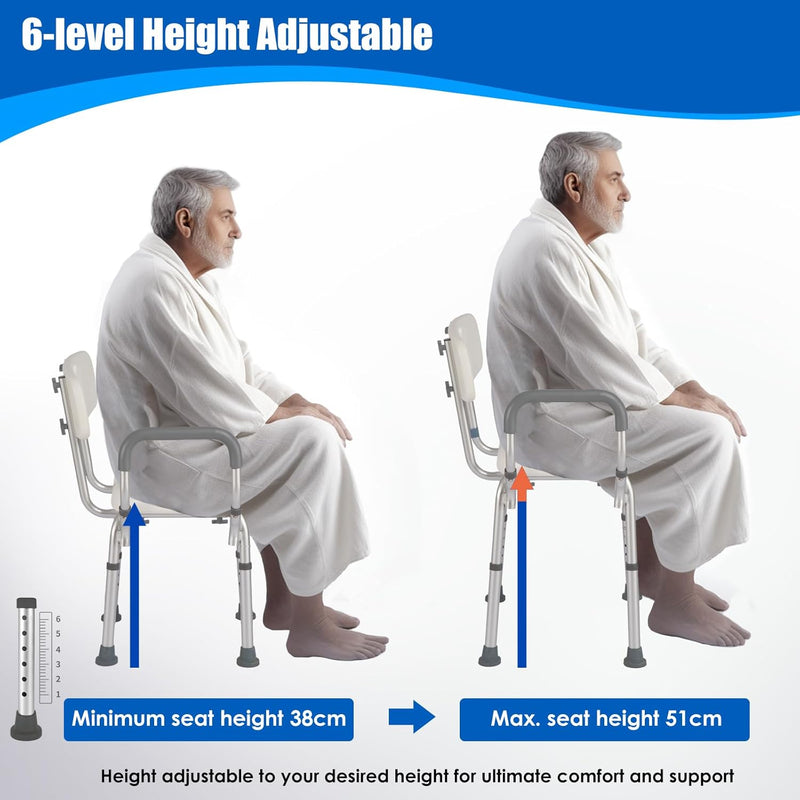 Shower Chair with Arms and Back Wide