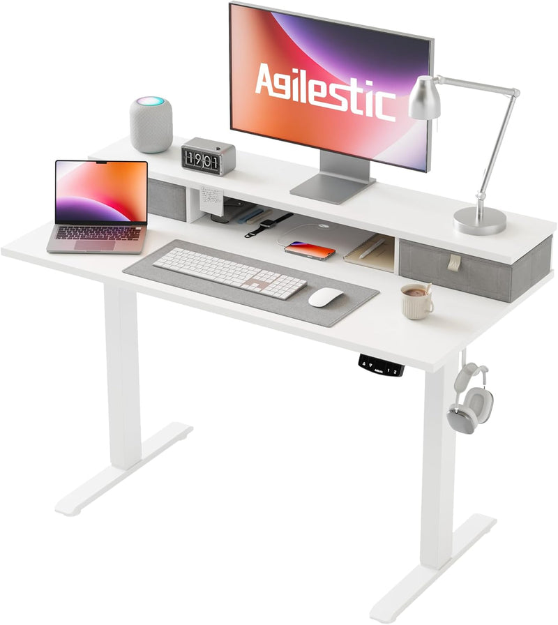 Electric Adjustable Height Desk with 2 Fabric Drawers