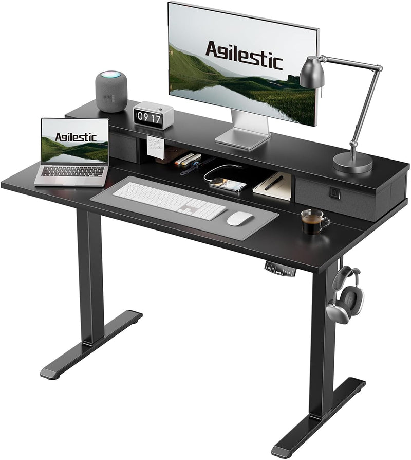 Electric Adjustable Height Desk with 2 Fabric Drawers