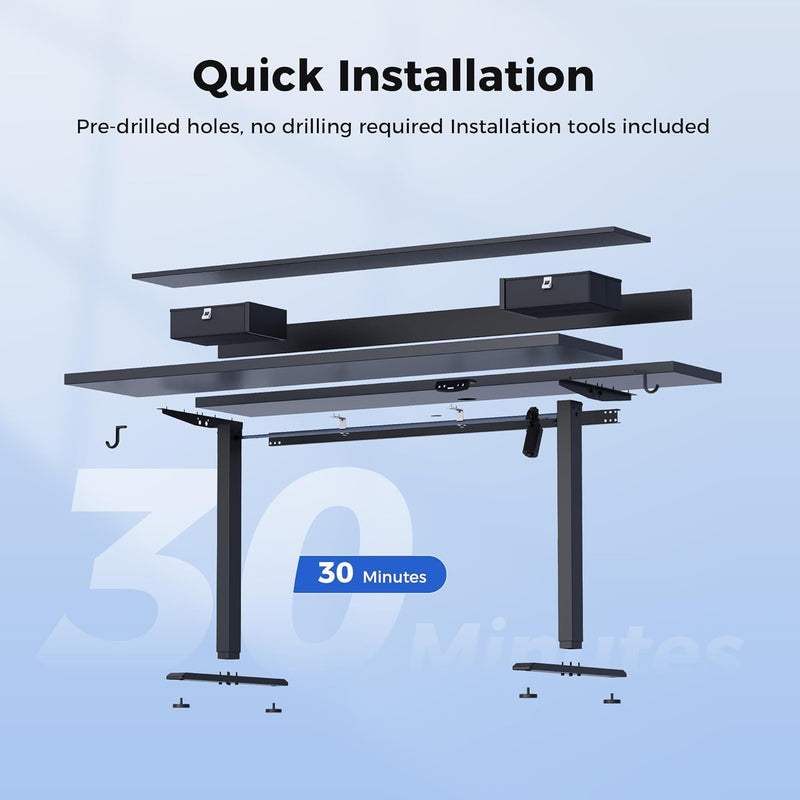 Electric Adjustable Height Desk with 2 Fabric Drawers