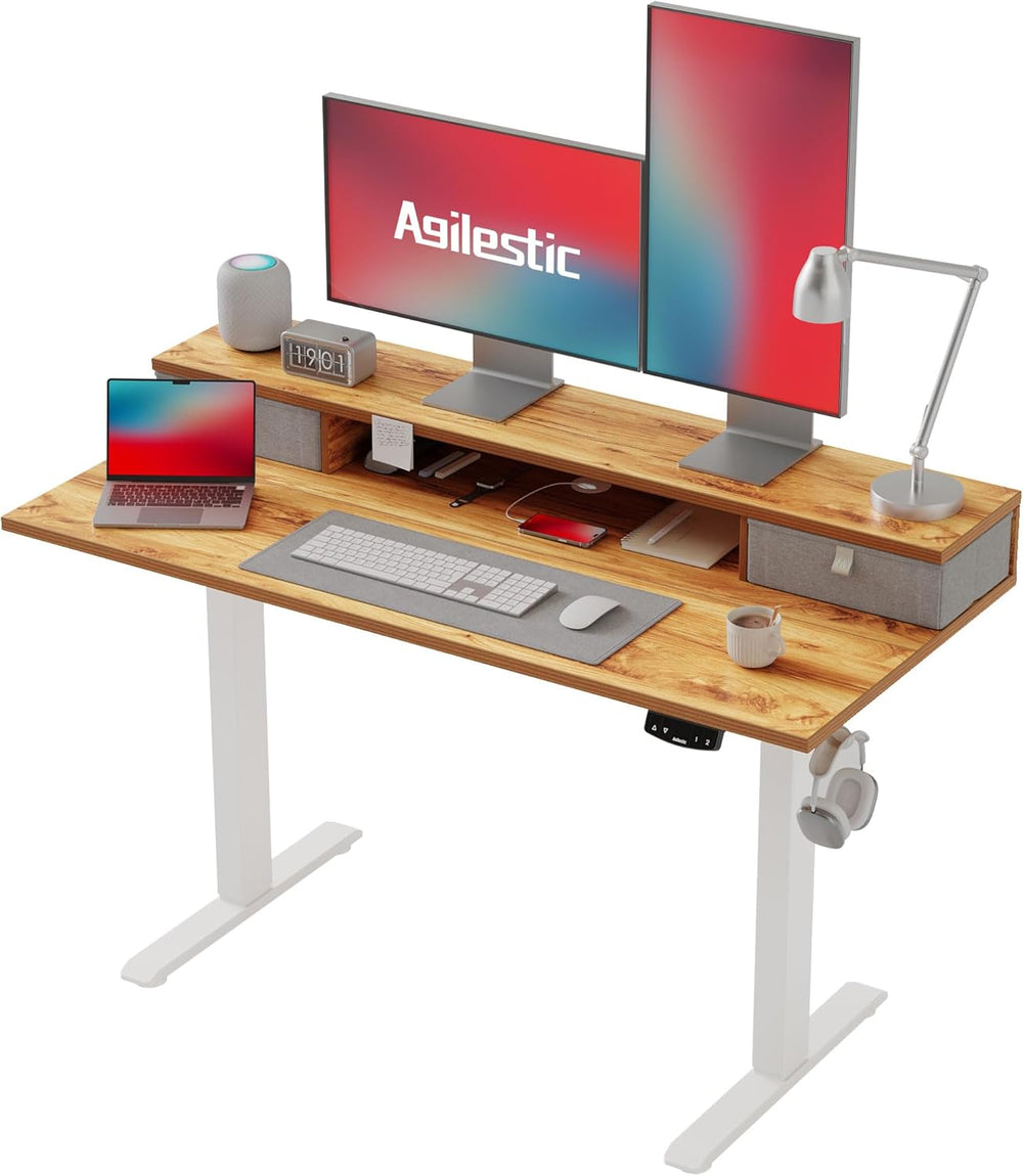 Electric Adjustable Height Desk with 2 Fabric Drawers
