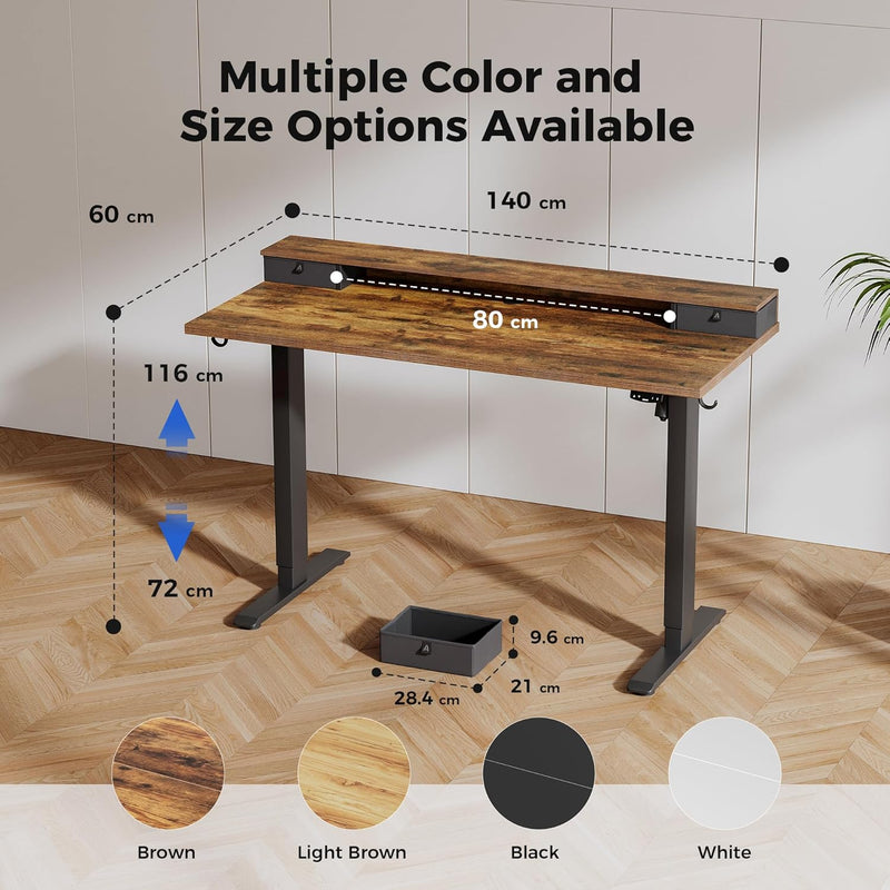 Electric Adjustable Height Desk with 2 Fabric Drawers