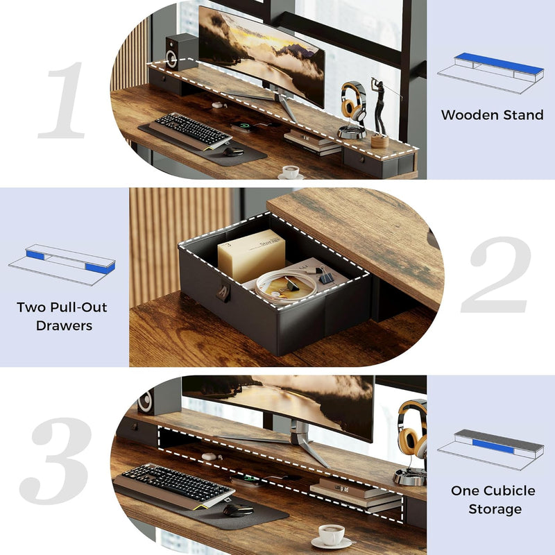 Electric Adjustable Height Desk with 2 Fabric Drawers