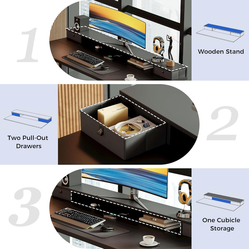 Electric Adjustable Height Desk with 2 Fabric Drawers