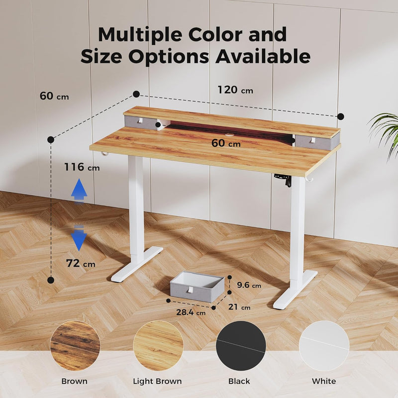 Electric Adjustable Height Desk with 2 Fabric Drawers