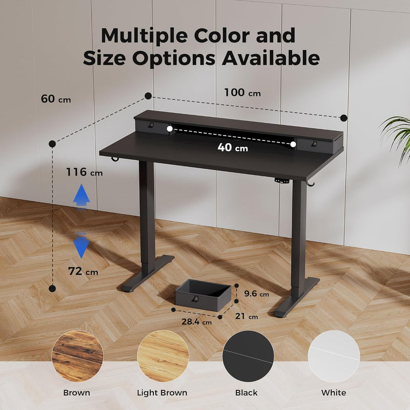 Electric Adjustable Height Desk with 2 Fabric Drawers