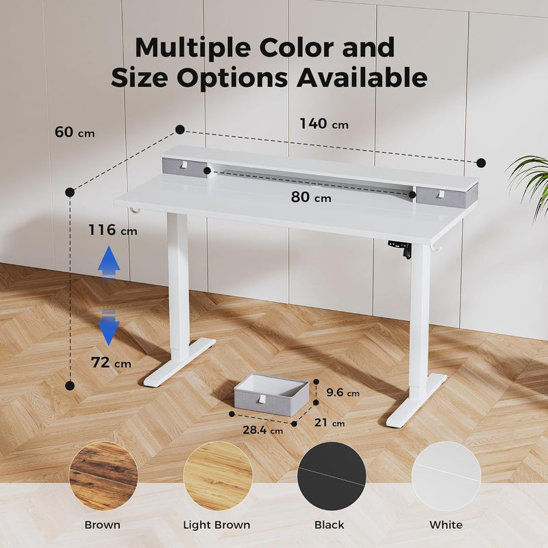 Electric Adjustable Height Desk with 2 Fabric Drawers