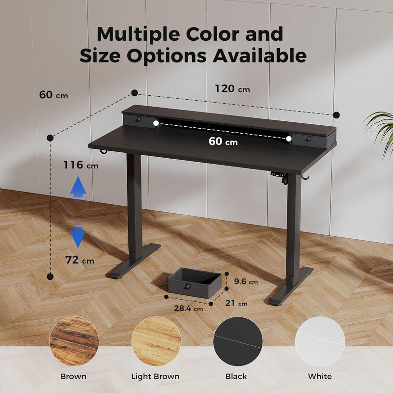 Electric Adjustable Height Desk with 2 Fabric Drawers