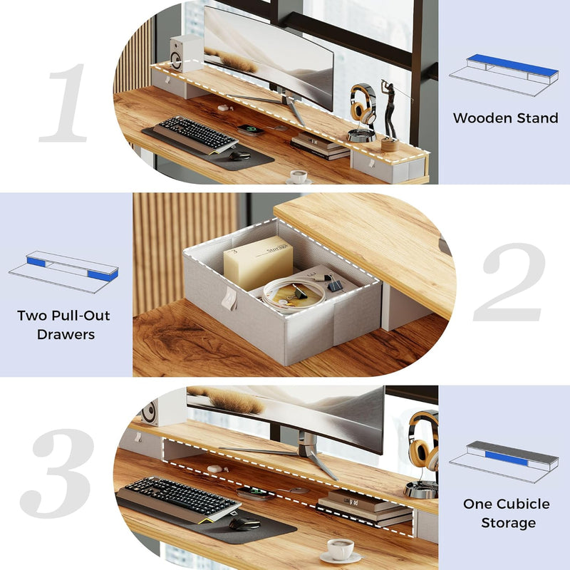 Electric Adjustable Height Desk with 2 Fabric Drawers