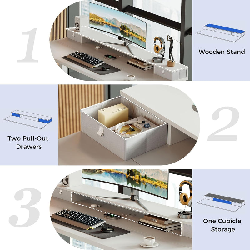 Electric Adjustable Height Desk with 2 Fabric Drawers