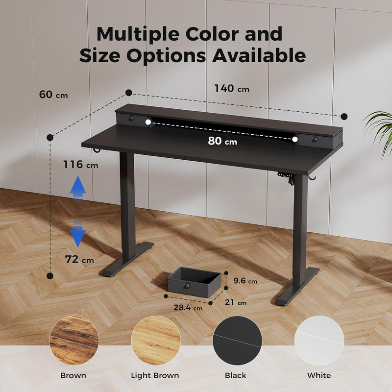 Electric Adjustable Height Desk with 2 Fabric Drawers