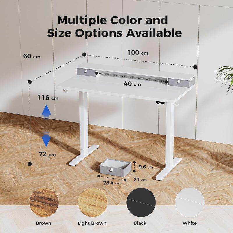 Electric Adjustable Height Desk with 2 Fabric Drawers