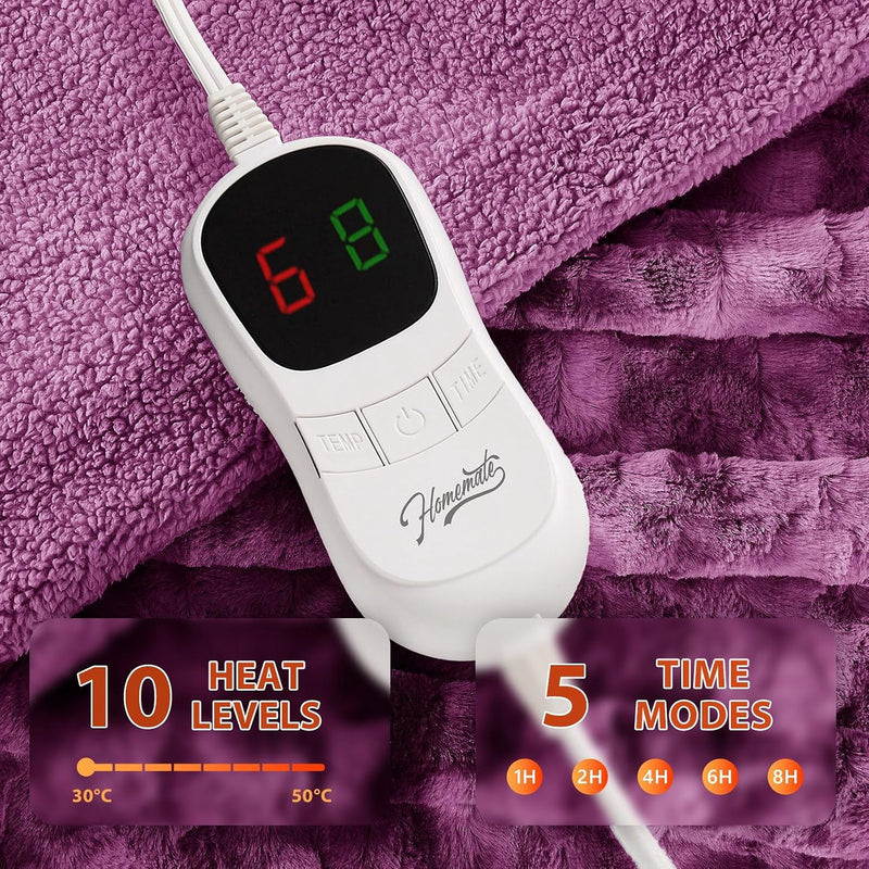 Electric Blanket Corded Heated Throw 8hr Timer Overheat