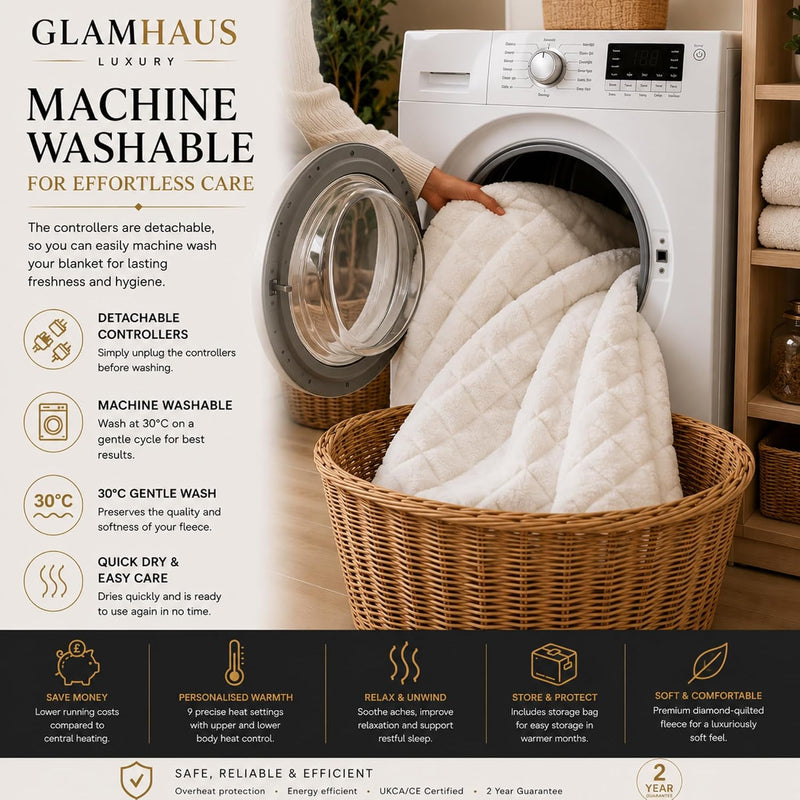 Electric Blanket Luxurious Diamond-Quilted Sherpa Fleece 9 Heat