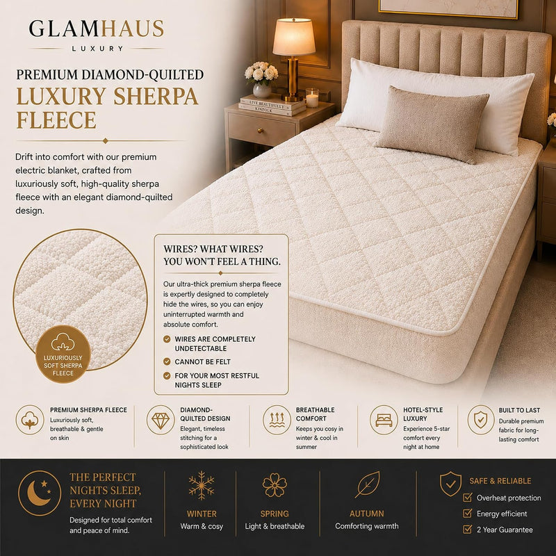 Electric Blanket Luxurious Diamond-Quilted Sherpa Fleece 9 Heat