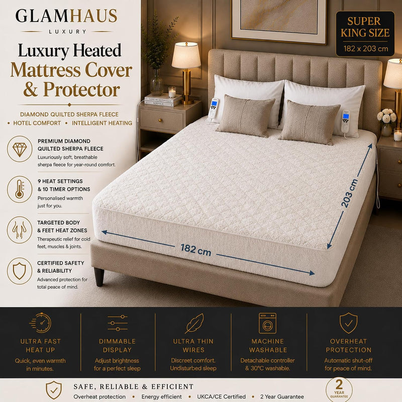 Electric Blanket Luxurious Diamond-Quilted Sherpa Fleece 9 Heat