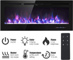 Electric Fireplace Touch Screen Glass Panel Colourful Flame