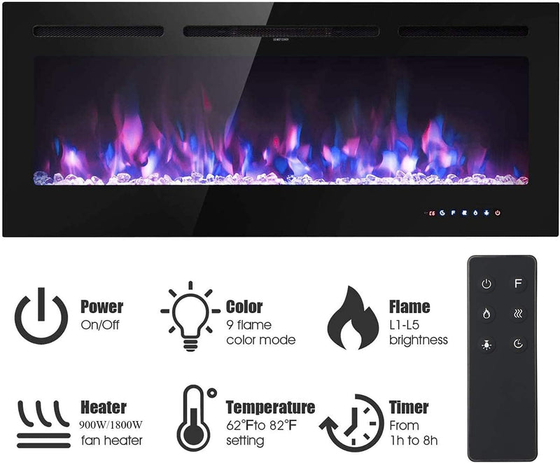 Electric Fireplace Touch Screen Glass Panel Colourful Flame