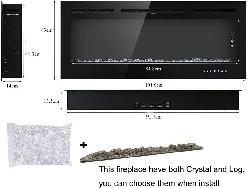 Electric Fireplace Touch Screen Glass Panel Colourful Flame