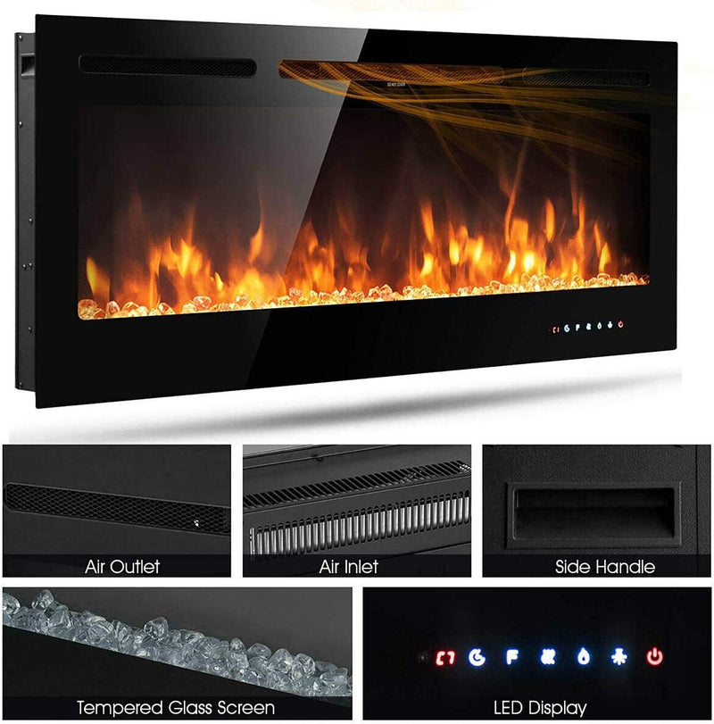 Electric Fireplace Touch Screen Glass Panel Colourful Flame