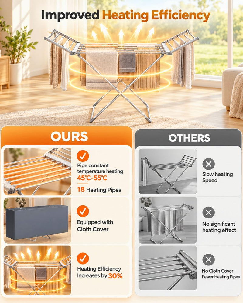 Electric Heated Clothes Airer Foldable Drying Rack