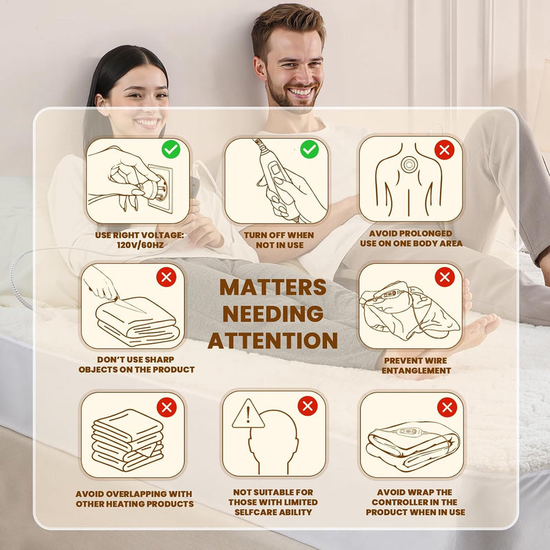 Electric Heated Mattress Pad Soft 200GSM Sherpa Dual
