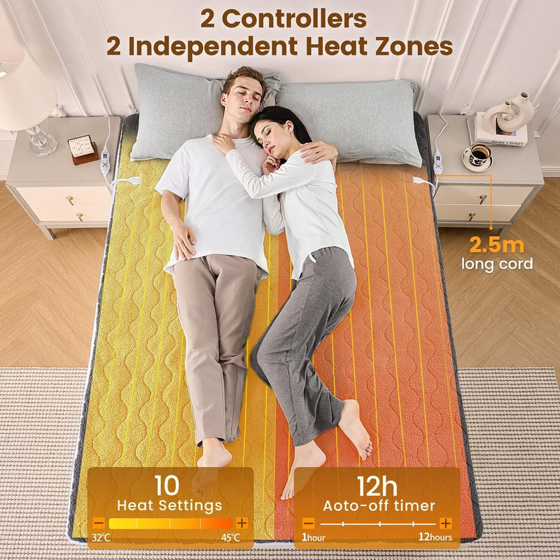 Electric Heated Mattress Pad Soft 200GSM Sherpa Dual