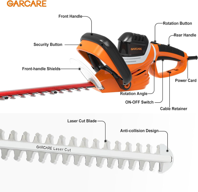 Electric Hedge Trimmer Corded 4.8amp 24inch Dual-Action Laser