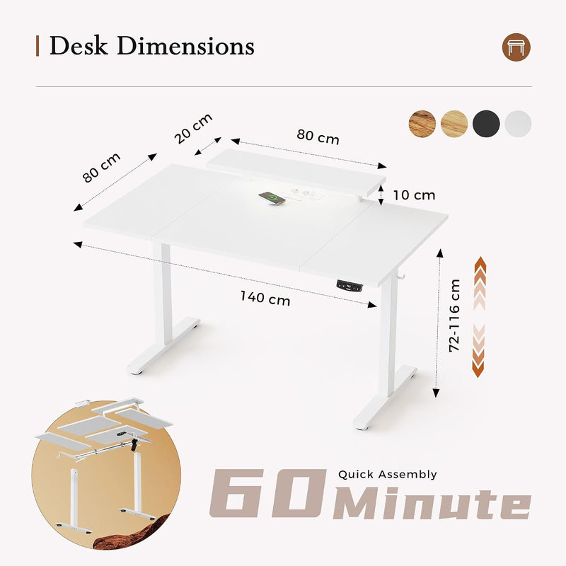 Electric Height Adjustable Desk with 2 Fabric Drawers