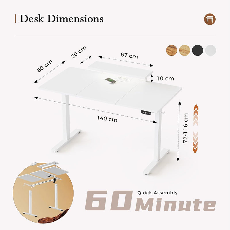 Electric Height Adjustable Desk with 2 Fabric Drawers