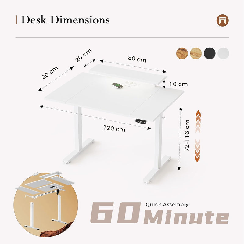 Electric Height Adjustable Desk with 2 Fabric Drawers