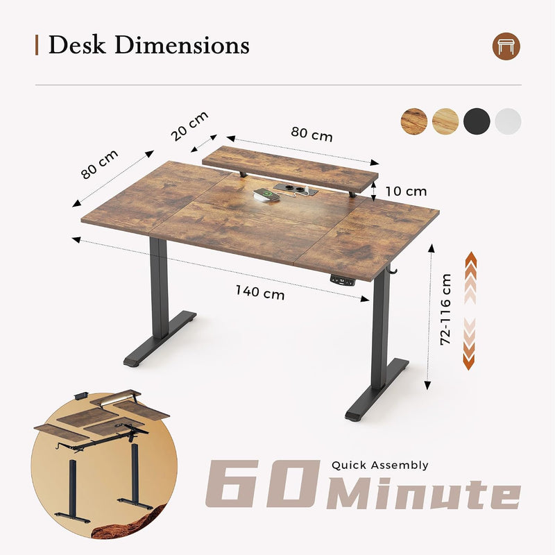 Electric Height Adjustable Desk with 2 Fabric Drawers