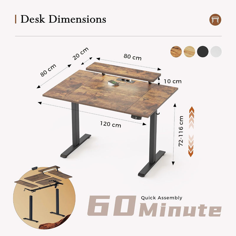 Electric Height Adjustable Desk with 2 Fabric Drawers