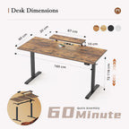 Electric Height Adjustable Desk with 2 Fabric Drawers