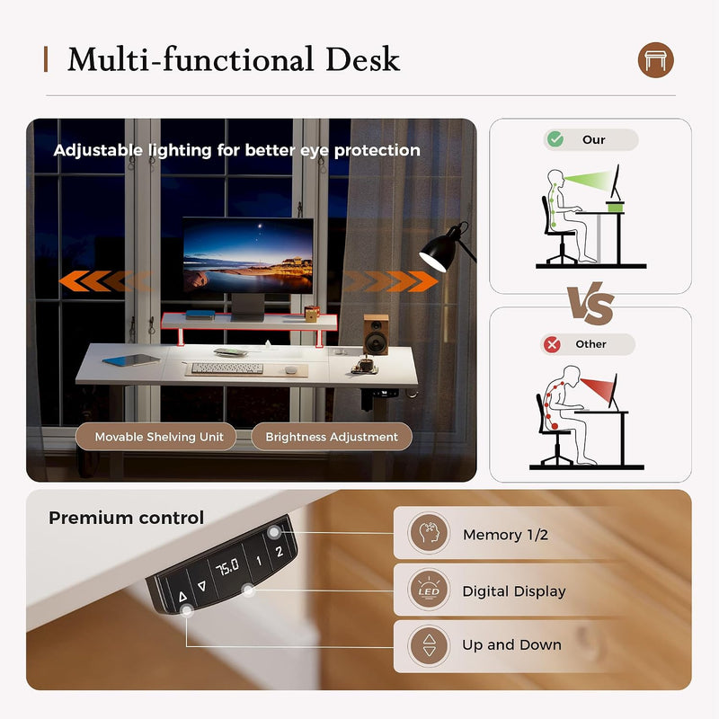 Electric Height Adjustable Desk with 2 Fabric Drawers