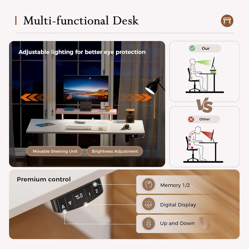 Electric Height Adjustable Desk with 2 Fabric Drawers
