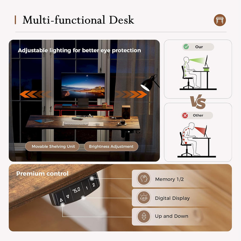 Electric Height Adjustable Desk with 2 Fabric Drawers