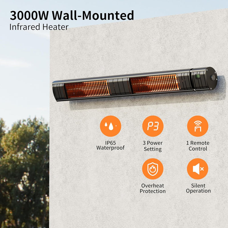 Electric Outdoor Heater Patio 3000W Infrared 3 Heat