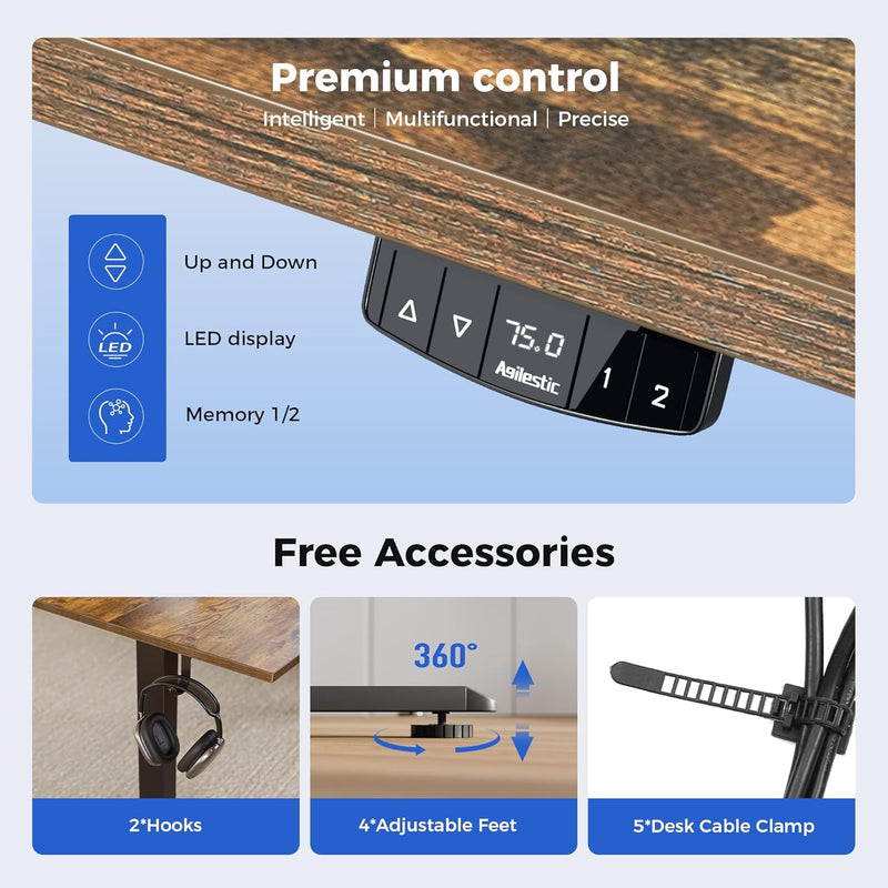 Electric Standing Desk 2 Memory Buttons 100x60CM