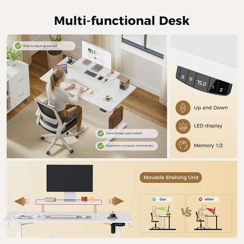Electric Standing Desk 2 Memory Buttons Height