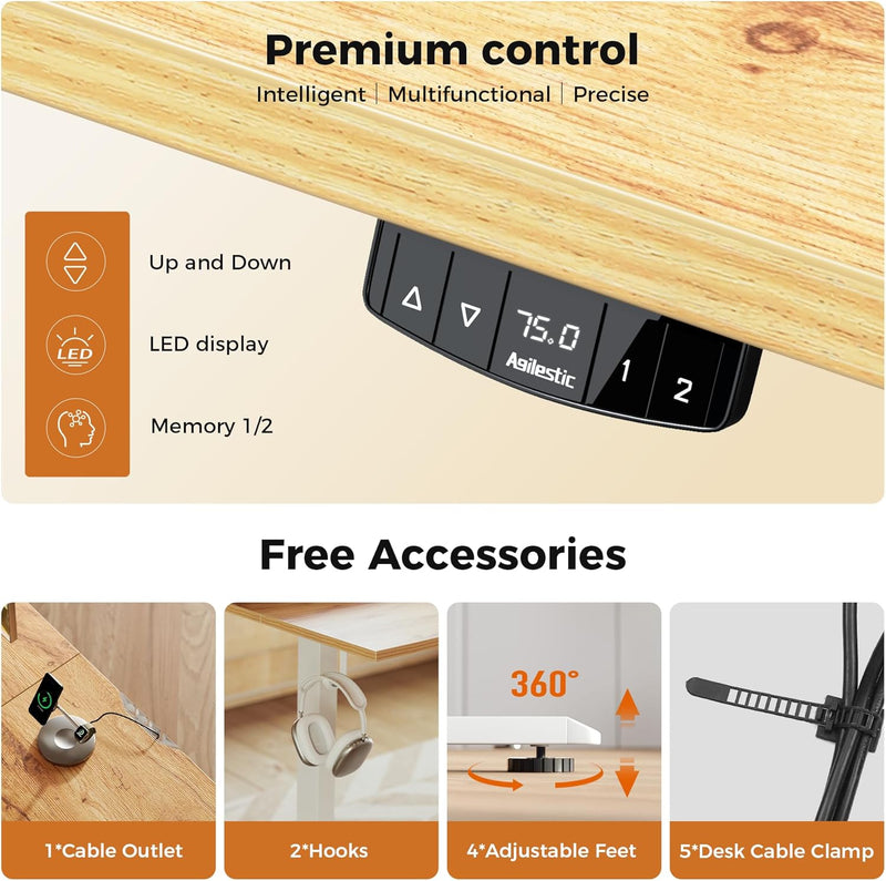 Electric Standing Desk 2 Memory Buttons Height